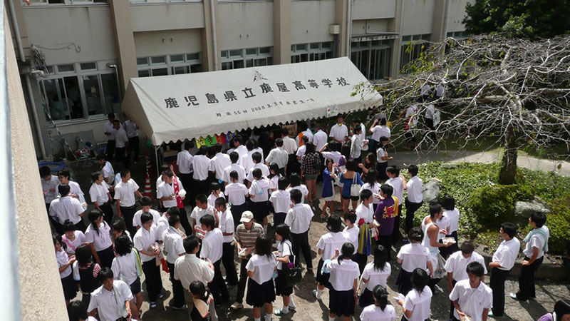 high school japanese students at culture festival outside