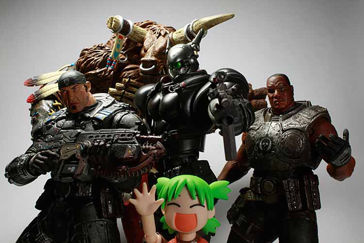 A group of figurines from the Gears of War franchise