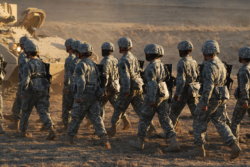 soldiers marching in rank and file