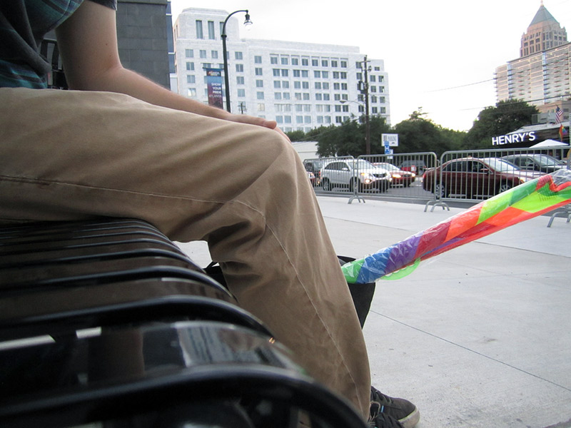 two legs on a park bench