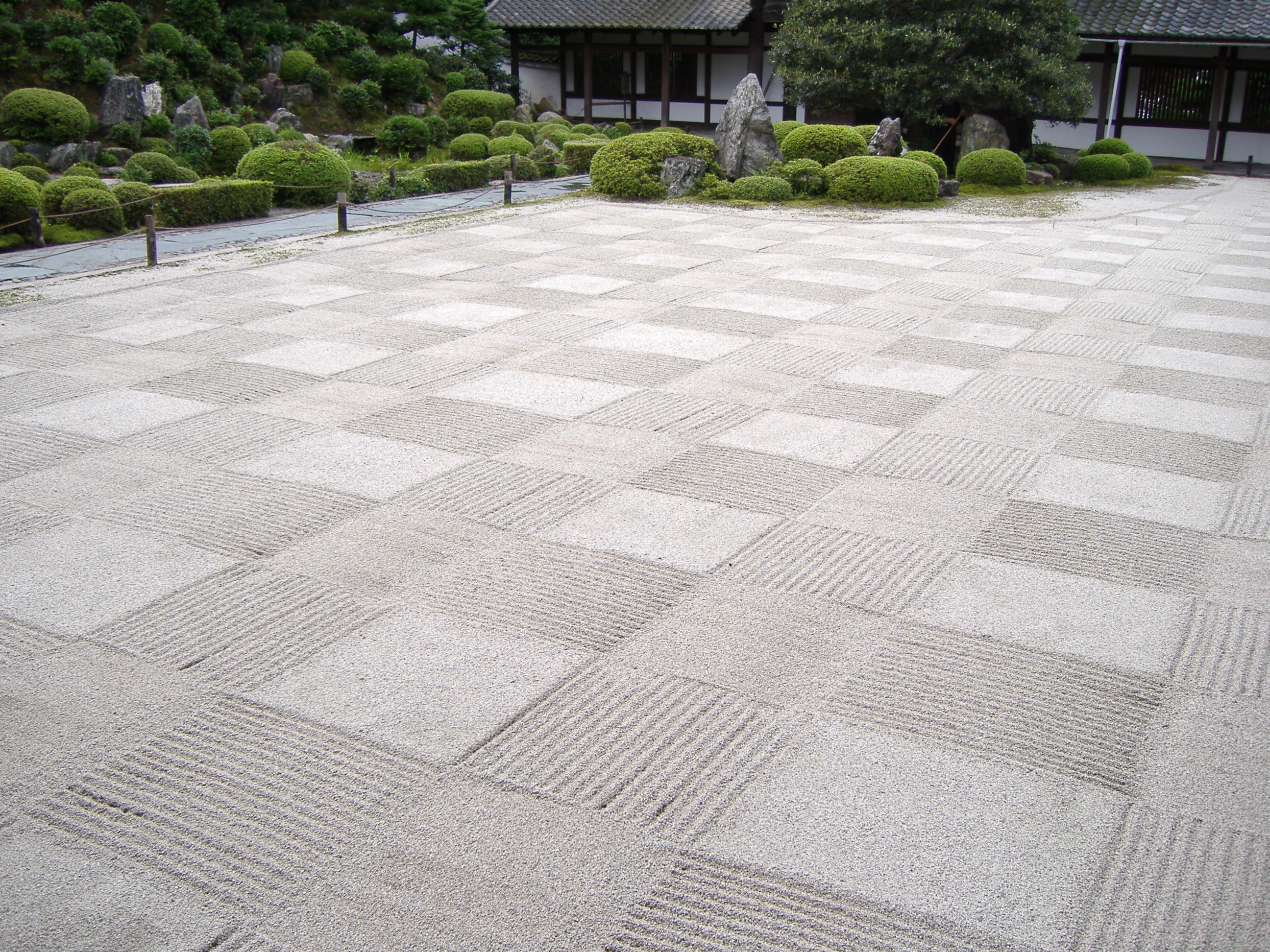 rock garden sand arranged in checkerboard