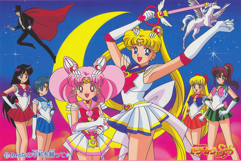 sailor senshi standing with hands on hips with flying pegasus