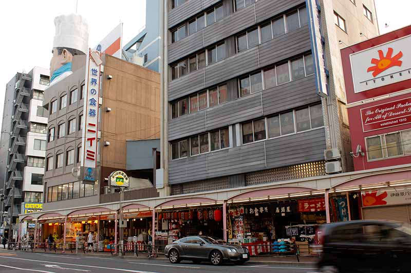 street with kitchen supply stores in Japan