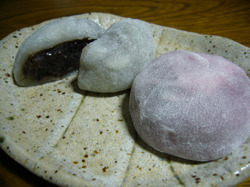 daifuku mochi rice with anko on a plate