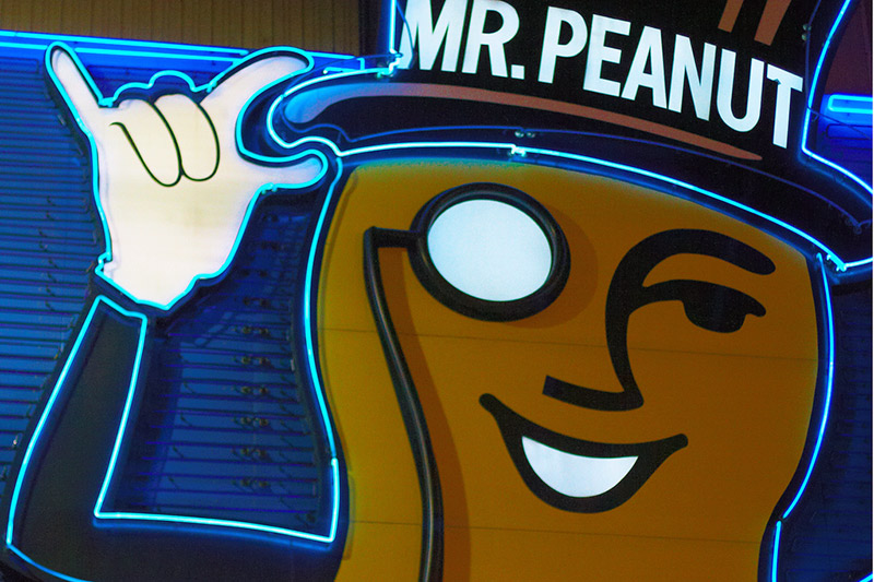 mr peanut ad blue background