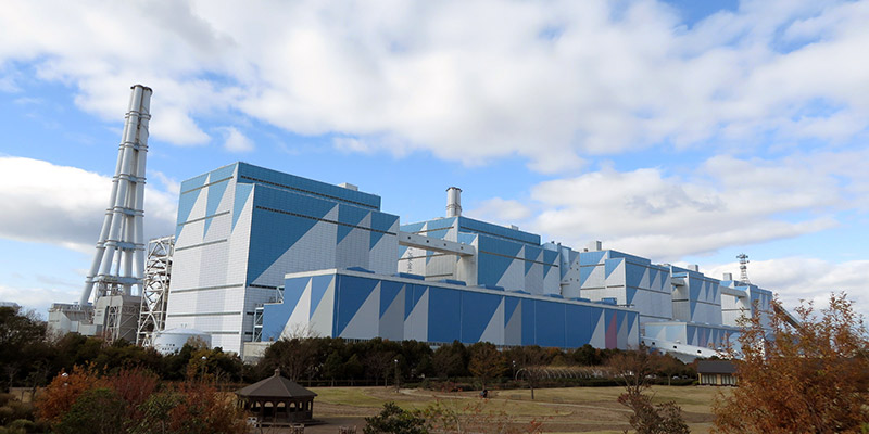 The outside of a nuclear reactor on a sunny day