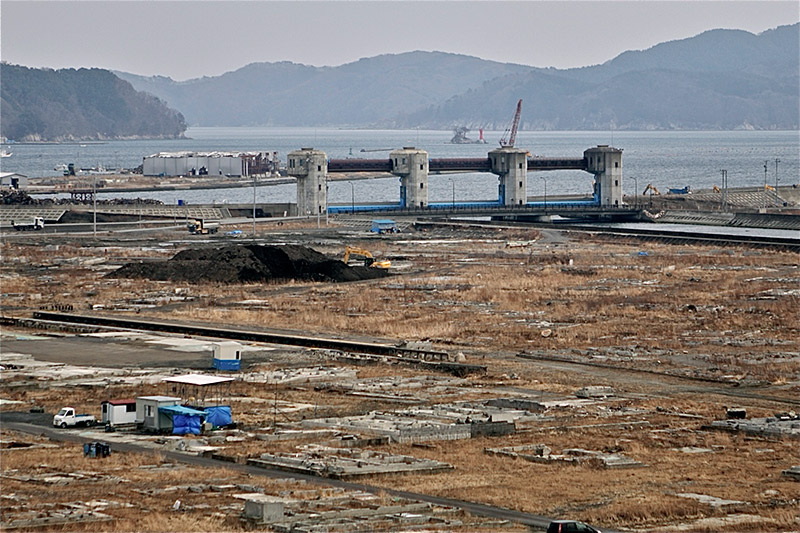 Barren stretch of land by the ocean in Fukushima