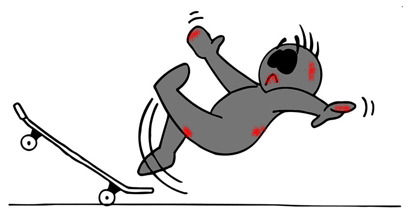 A clumsy zombie skateboarder slipping