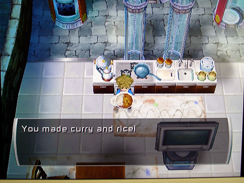 Screenshot from a video game where you cook curry and rice