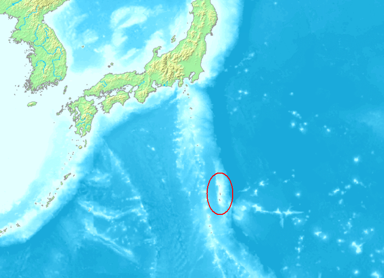 Map of the south of Japan with a few small islands circled