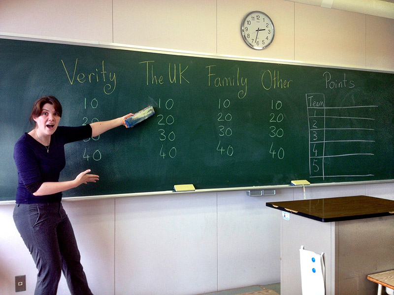 an esl teacher playing a game with students