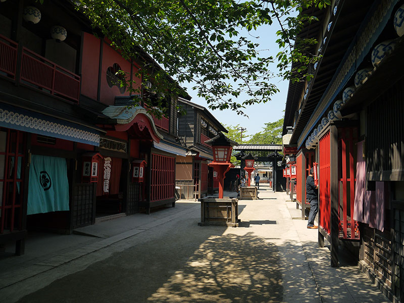 japanese street red houses red light district