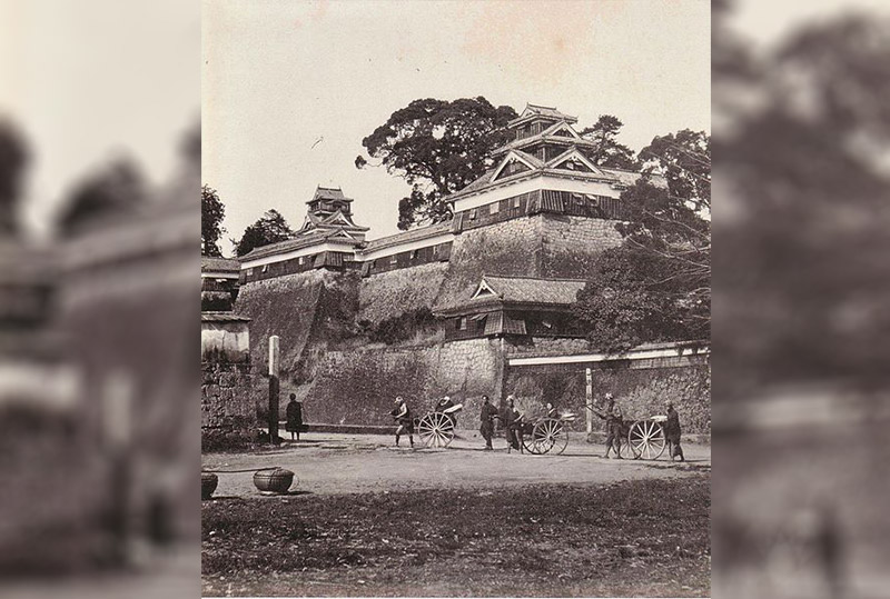 black & white photograph of kumamoto castle