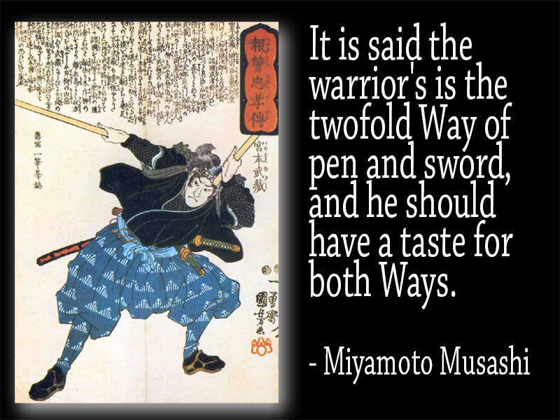 picture of samurai next to Musashi quote