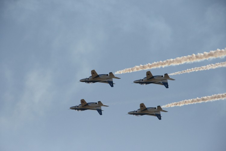 T-4 jets of JASDF Blue Impulse in flight