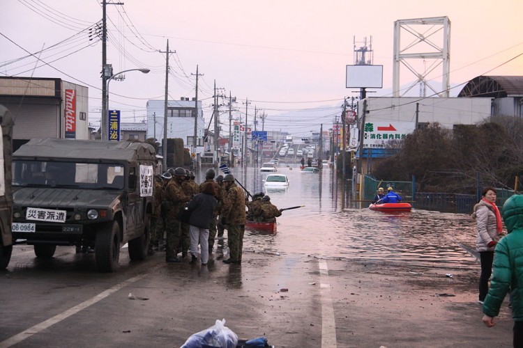 JSDF personnel with rescue boats after the 3/11 disaster