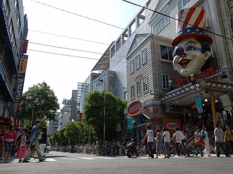 america town osaka street with clown face on building