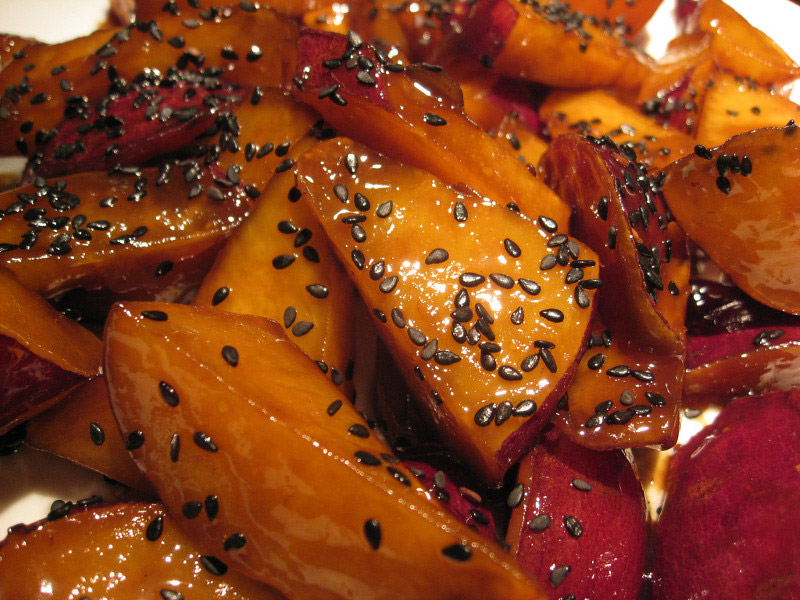 japanese sweet sweet potatoes in syrup with black sesame