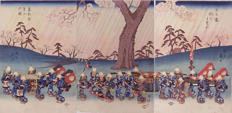 ukiyo-e print of kitsune wedding