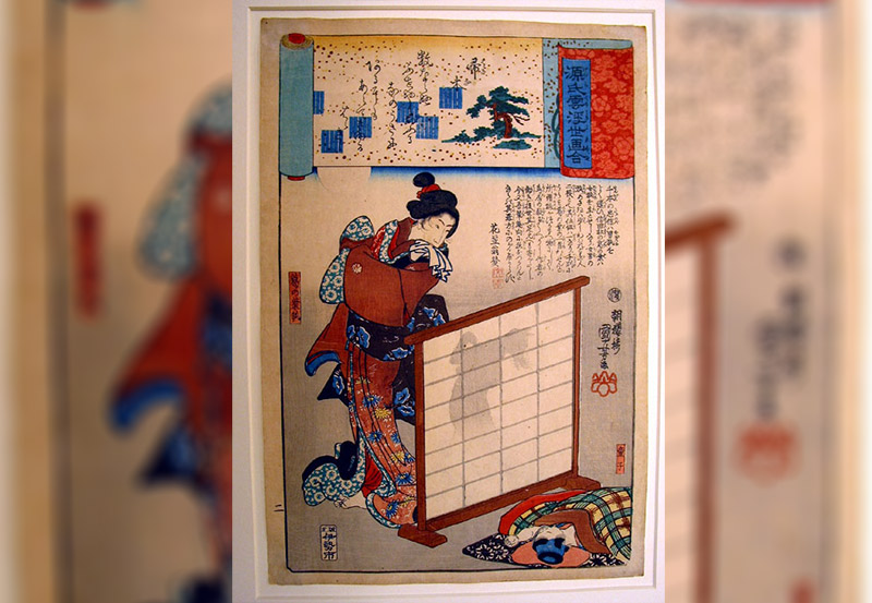 ukiyo-e of a woman with a fox shadow