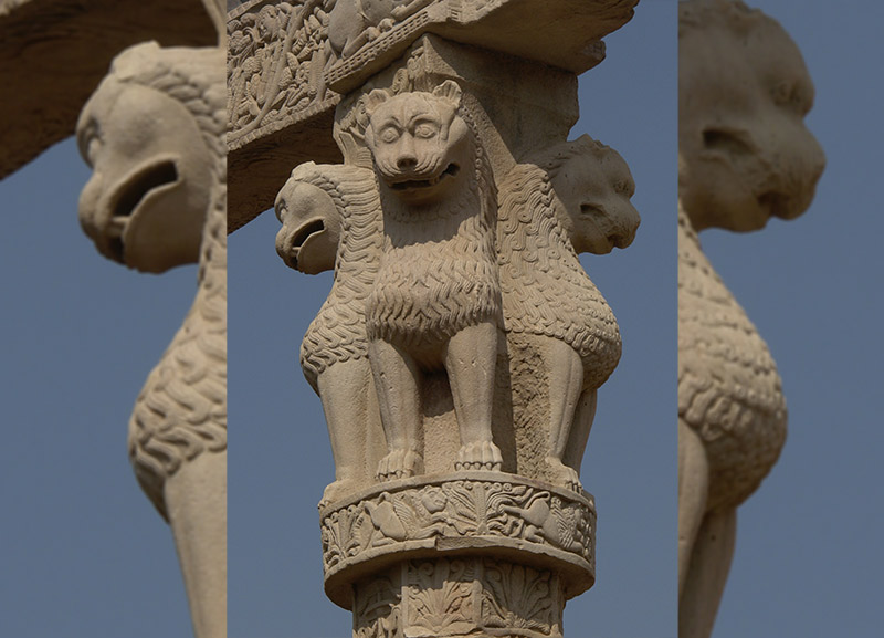 split image of a buddhist shisa temple pedastal