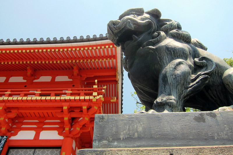 japanese stone lion dog and shrine