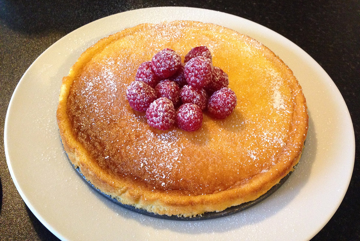 cheesecake souffle in japan on yellow checkered cloth