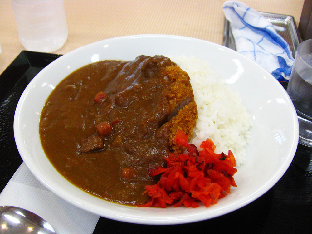 japanese curry and rice on a white plate