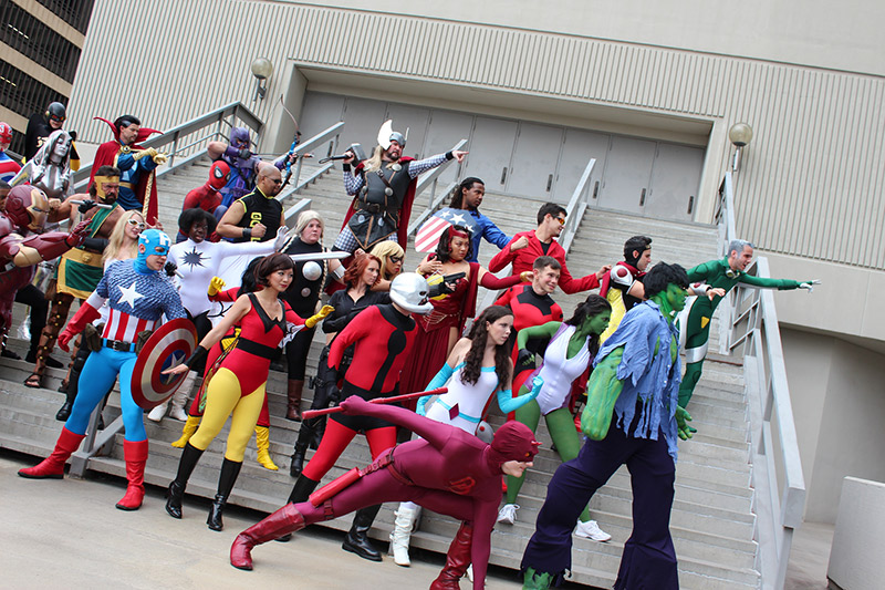 cosplayers dressed as Marvel superheroes the Avengers