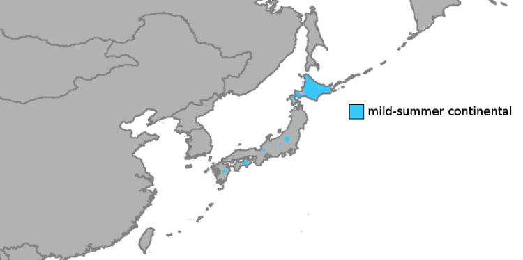 A map giving an overview of the climate in Hokkaido