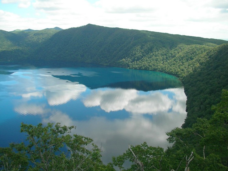 Lake in Hokkaido surrounded by mountains