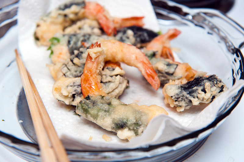 japanese tempura with kombu seaweed