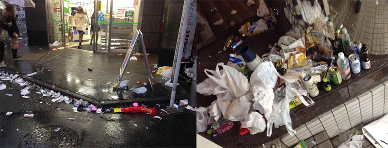 japanese streets covered in trash after halloween