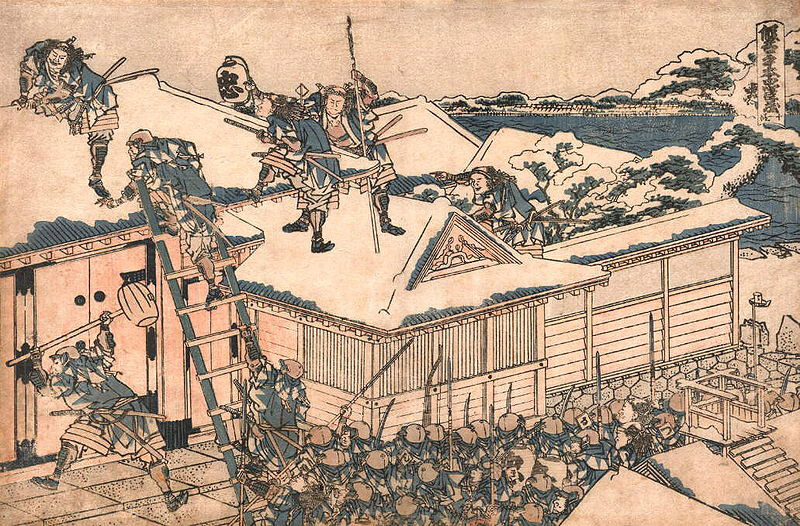 Samurai besieging a castle by Hokusai