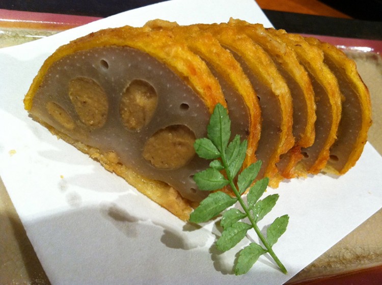 stuffed fried lotus root renkon japanese food