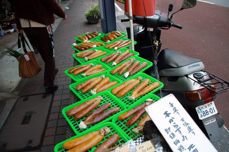 japanese food karasumi green trays on bikes