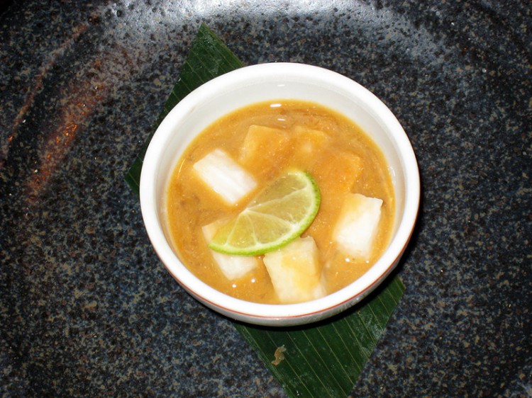 japanese delicacy konowata yellow soup in bowl