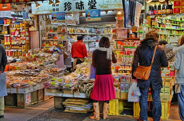 man at woman at japanese grocery stand