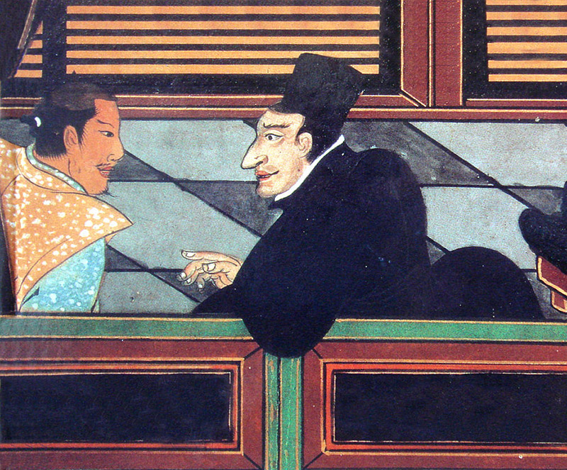 painting of a Jesuit talking to a Japanese nobleman