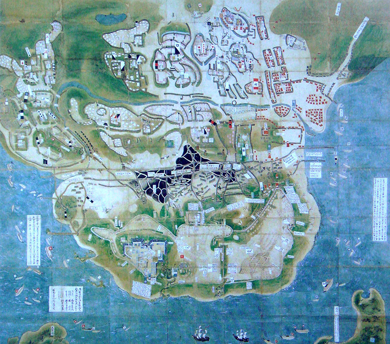 old illustrated map of the siege of Hara Castle