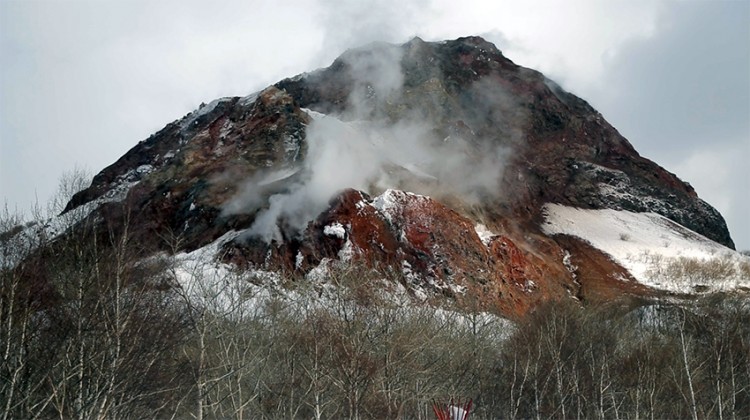 Steam coming from the volcano near Soubetsu Town