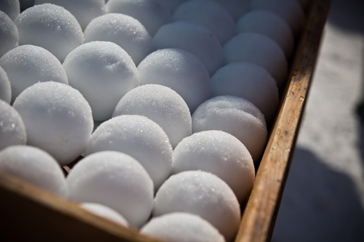 Rows of snowballs used in the Yukigassen tournament
