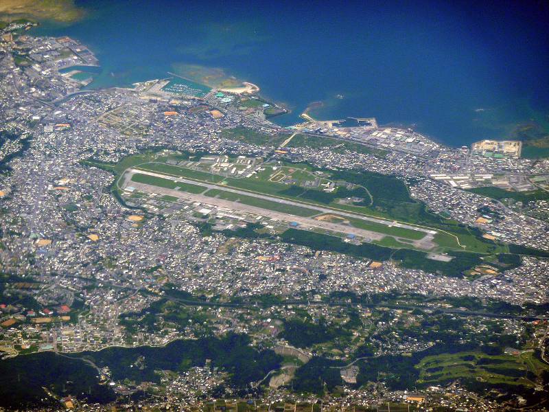 an upside down picture of okinawa densely populated