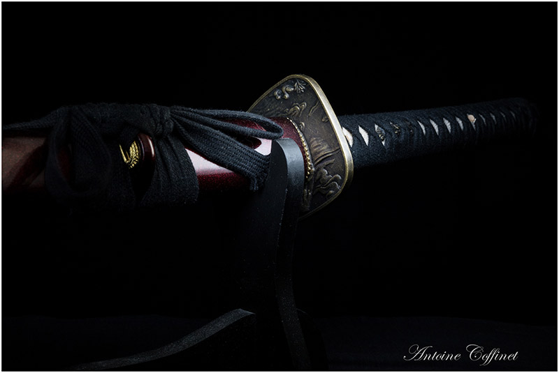 Japanese sword viewing hilt and scabbard dark