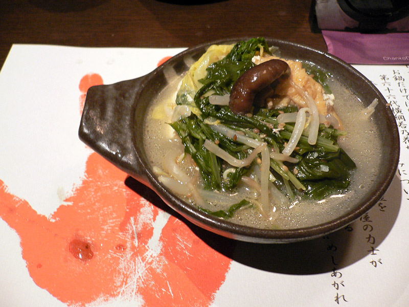 chanko nabe served in wooden bowl