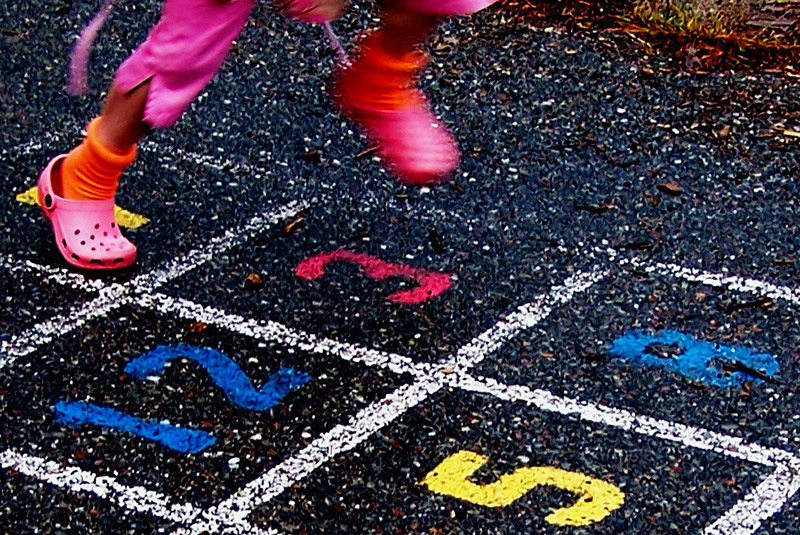 multi-colored hopscotch square