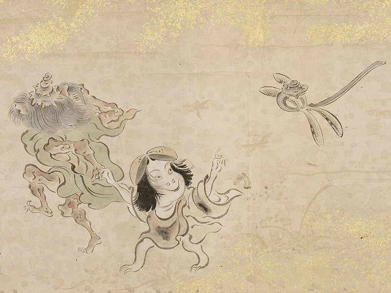 Japanese painting of child spirit and dragonfly