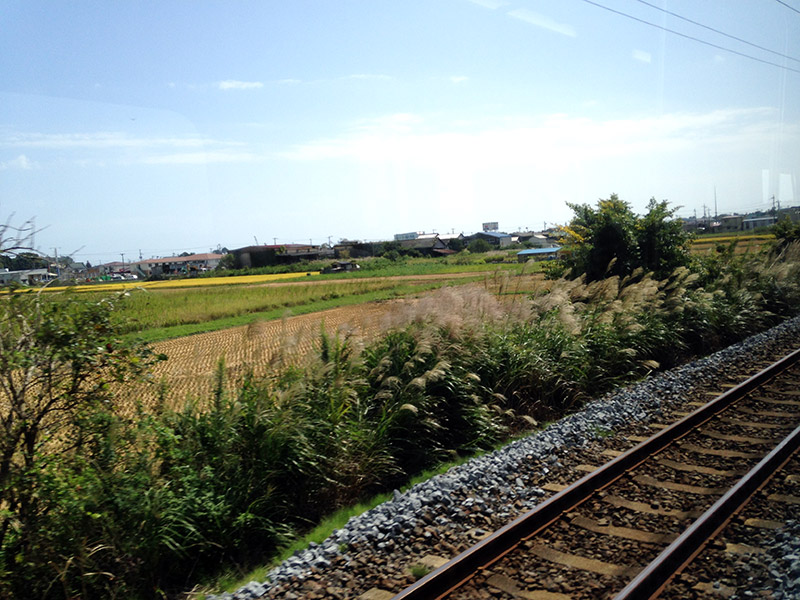 japan blurry countryside seen from a train