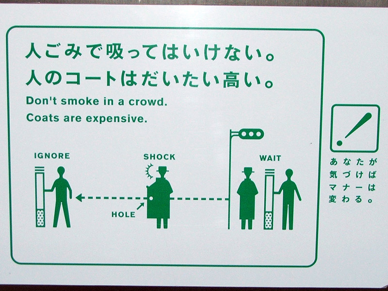 Sign warning against smoking in crowded areas