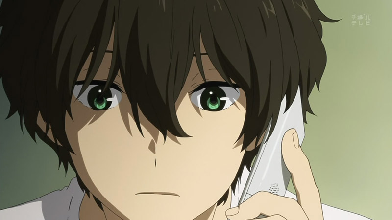 anime phone call boy talking japan worried anz hyouka someone tell talk eyed